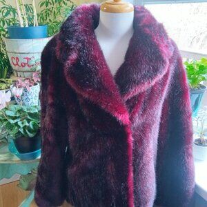 Vintage 1970s Faux Fur Burgundy Maroon Jacket from Camden Market London Size M/L